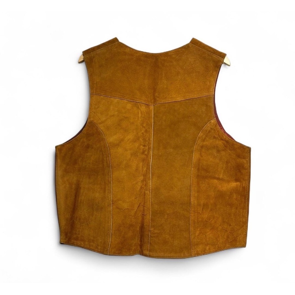 Vintage Sears The Leather Shop Suede Leather Western Vest Brown Mens 44 Reg - Picture 2 of 6